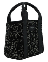 Cuir noir et toile de petit sac fourre-tout