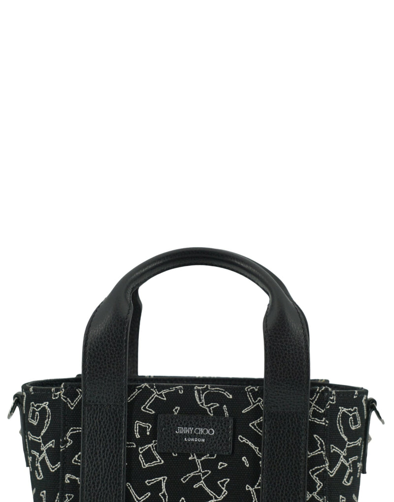 Cuir noir et toile de petit sac fourre-tout