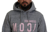 Gray Cotton Hooded Printed Men Pullover Sweater