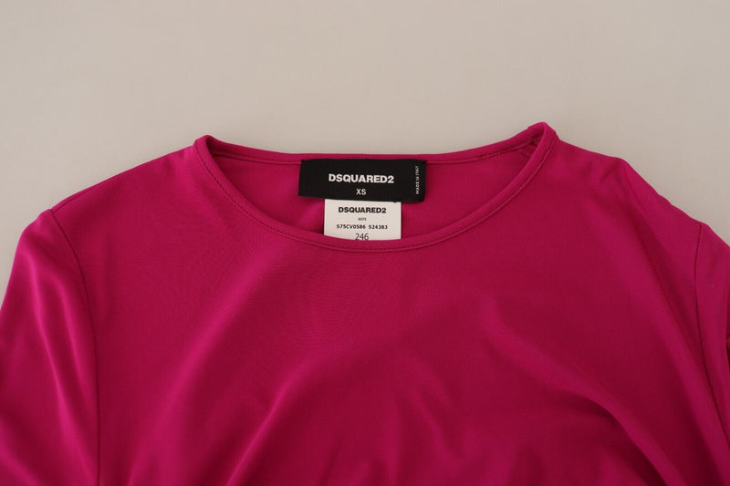 Fuchsia Viscose Langarmes Riched Mini Kleid