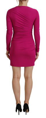 FUCHSIA Viscosa mangas largas Ruchada mini vestido