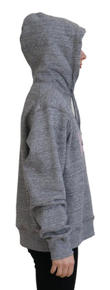 Gray Logo Printed Hooded Women Long Sleeve Sweater