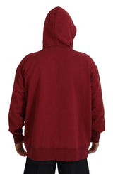 Maroon Cotton Tattered Hooded Printed Pullover πουλόβερ