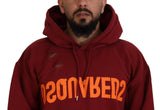 Maroon Cotton Tattered Hooded Printed Pullover πουλόβερ