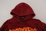 Maroon Cotton Tattered Hooded Printed Pullover πουλόβερ