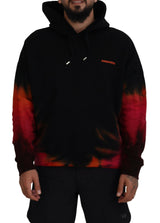 Maglione pullover tintura con cappuccio in cotone rosso nero