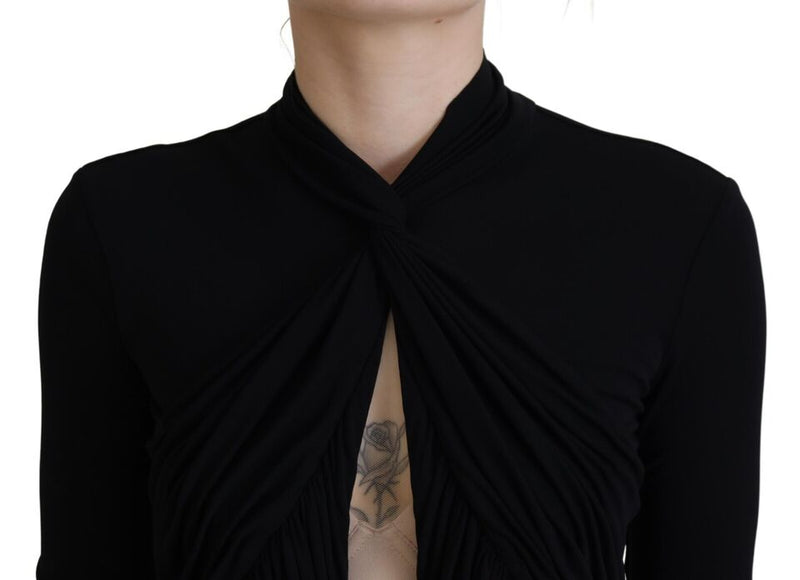 Viscose noir à manches longues coupées mini robe