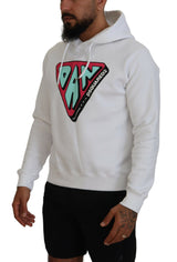 White Cotton Hooded Printed Pullover Sweater