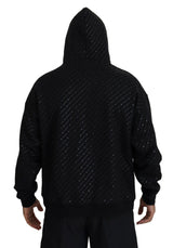 Black Cotton Hooded Printed Men Pullover Sweater