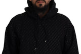 Black Cotton Hooded Printed Men Pullover Sweater