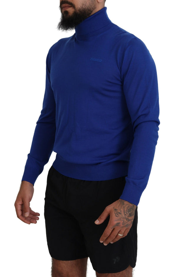 Blue Logo Print Long Sleeves Turtle Neck Pullover