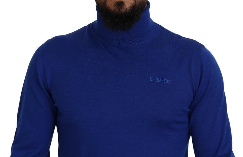 Blue Logo Print Long Sleeves Turtle Neck Pullover