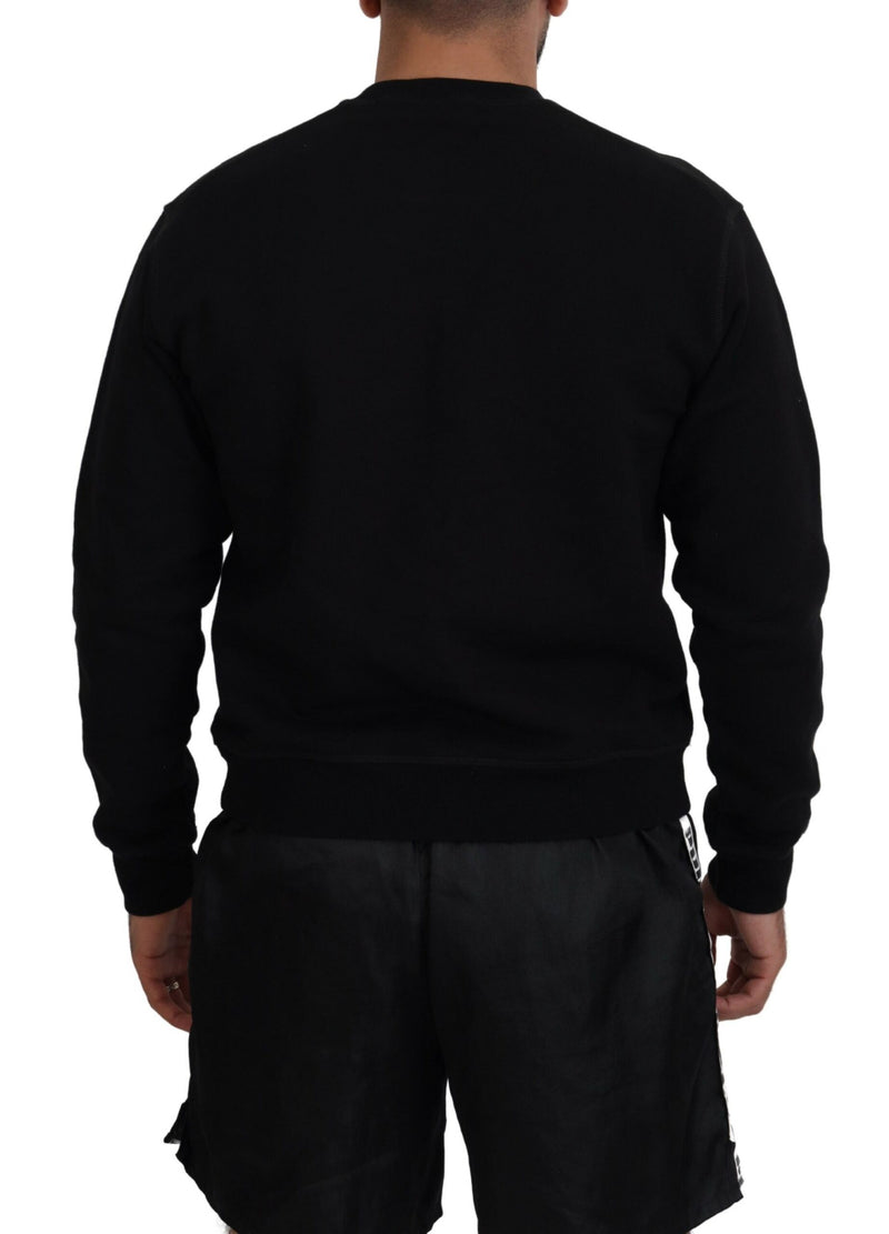 Schwarz bedrucktes Langarmpullover Pullover