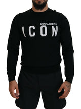 Black Logo Print Long Sleeves Men Pullover Sweater