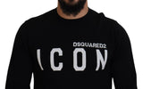 Black Logo Print Long Sleeves Men Pullover Sweater