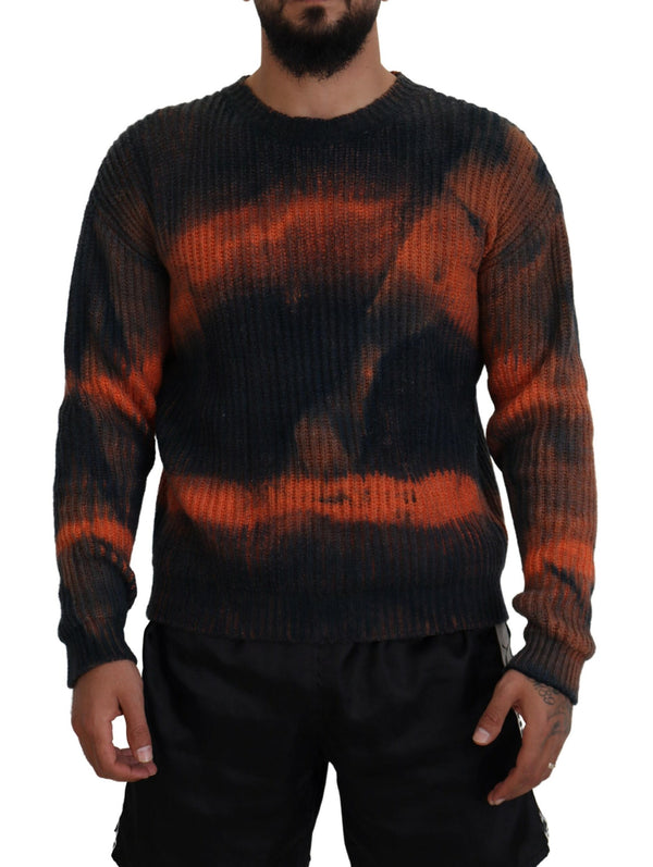 Black Orange Cotton Tie Dye Men Pullover Pull