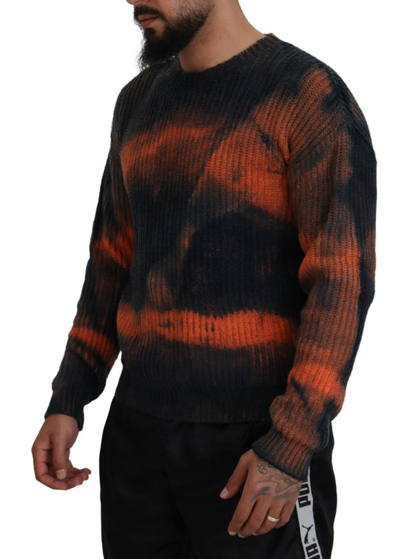 Black Orange Cotton Tie Dye Men Pullover Pull