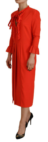 Robe midi plissée à manches longues en polyester rouge