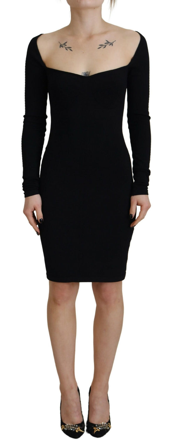 Schwarzes Viskose Langarmes Bodycon -Scheidekleid