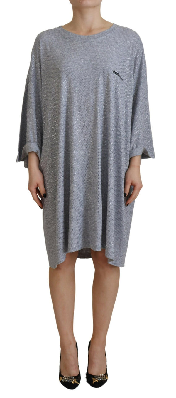 Robe à manches longues en coton embelli en cristal gris