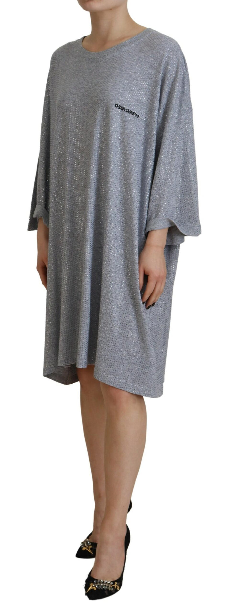 Robe à manches longues en coton embelli en cristal gris