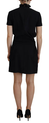 Black Polyester Short Sleeves Sheath Mini Dress