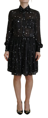 Black Polka Dot Langarmes Button Down Kleid