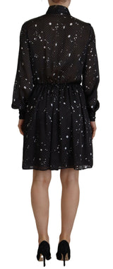 Black Polka Dot Langarmes Button Down Kleid