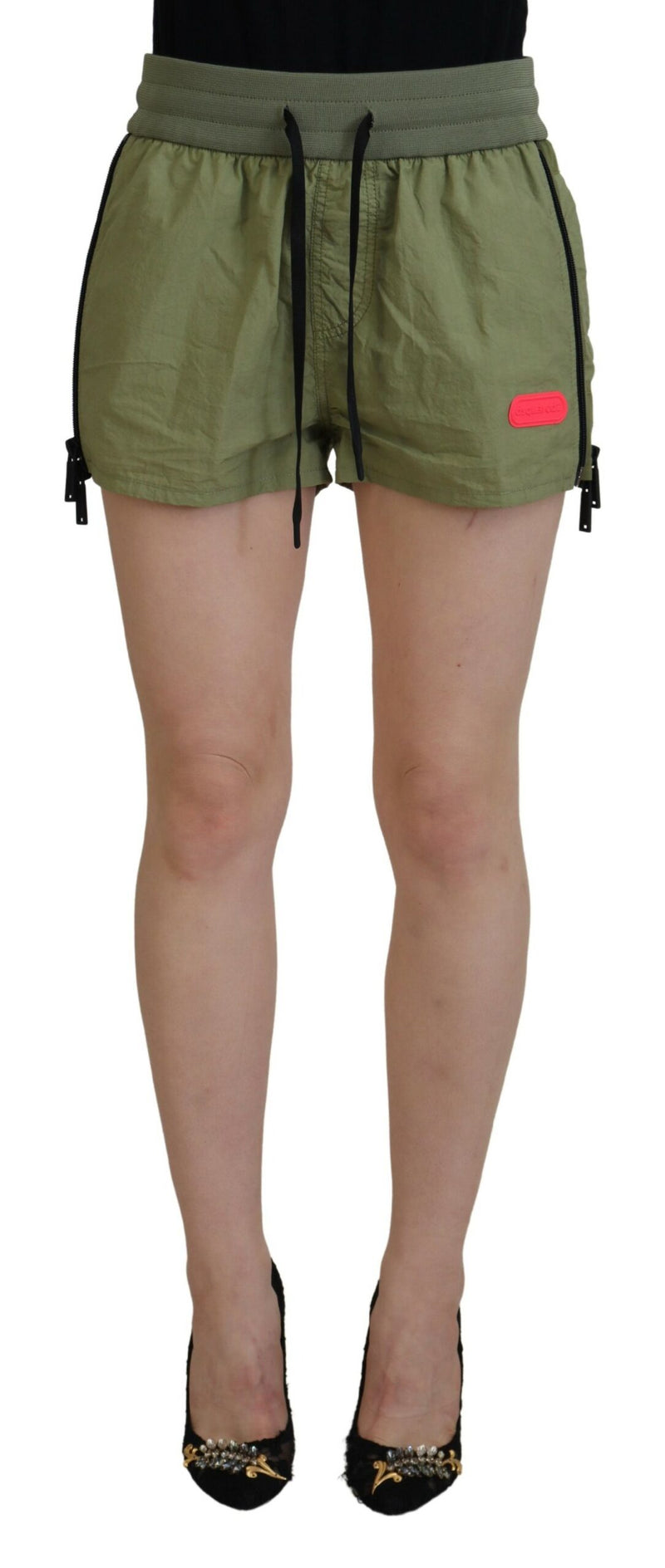 Grüne Baumwollmitte Taille Draw String Tapered Shorts