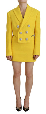 Mini traje de doble pecho amarillo juego de falda blazer