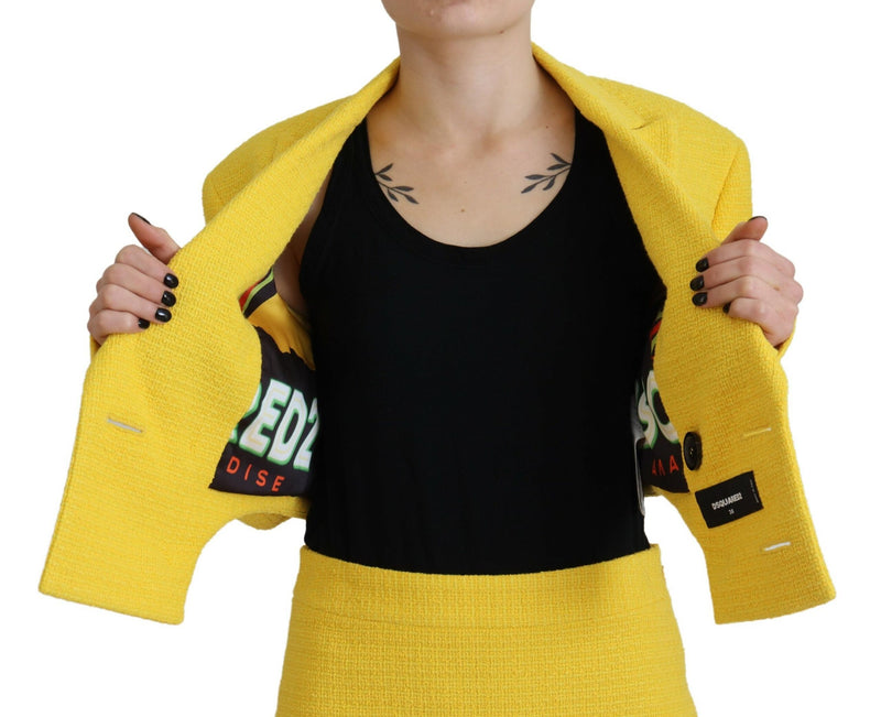 Mini traje de doble pecho amarillo juego de falda blazer