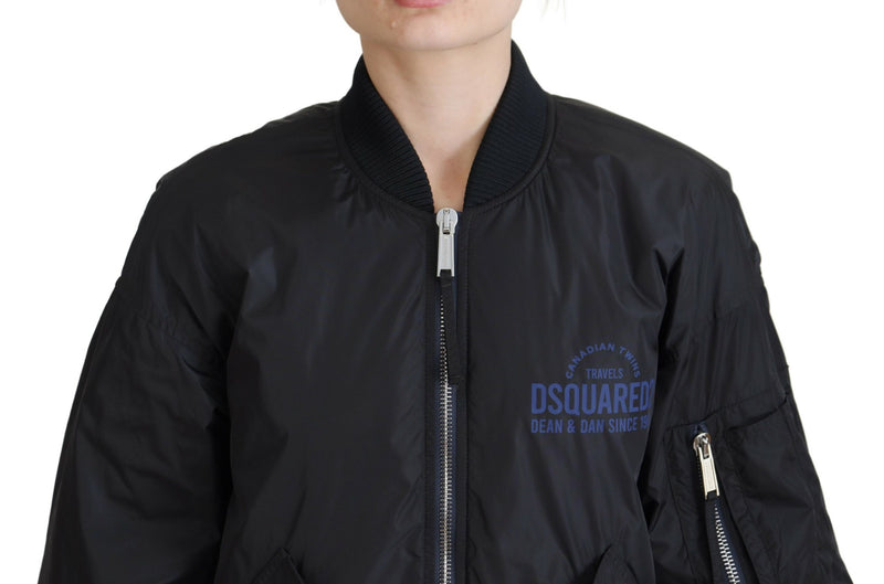 Black Logo Stampa Bomber per donne con zip completo