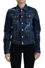 Blue Icon bedruckte Distressed Denim Jacke