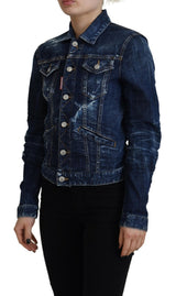 Blue Icon bedruckte Distressed Denim Jacke