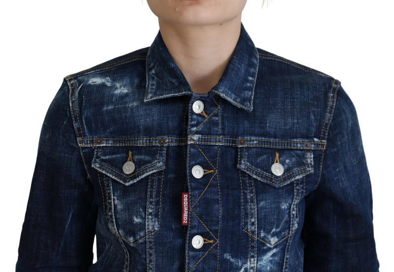 Veste en jean en détresse imprimée en icône bleue