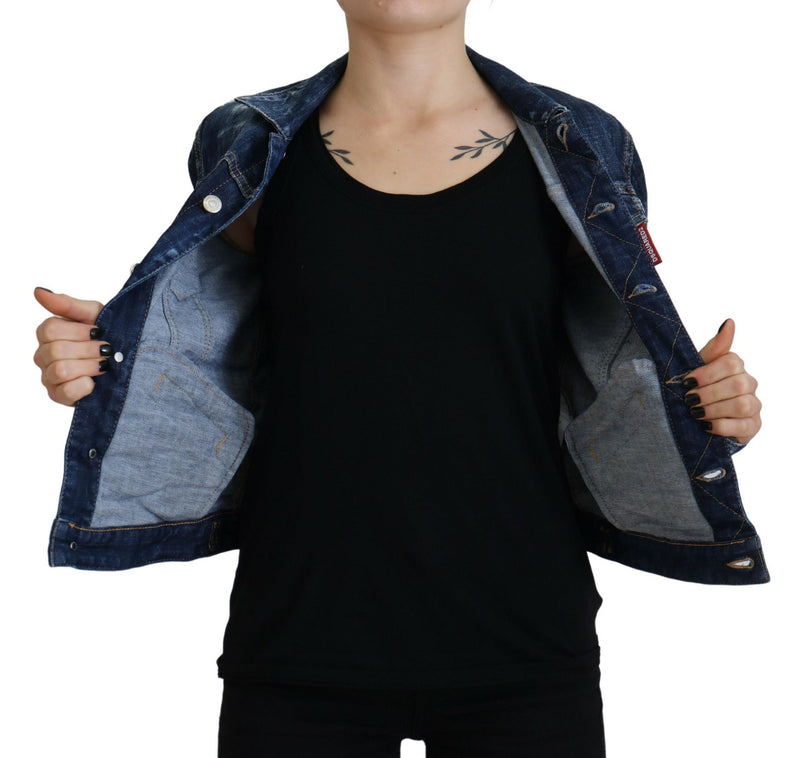 Blue Icon bedruckte Distressed Denim Jacke