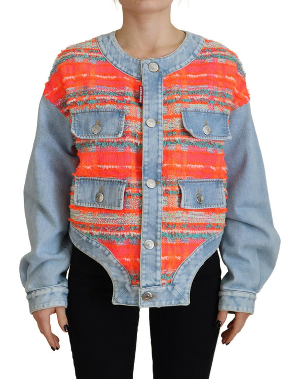 Orange blau getötete Knopf vorne Jeansjacke