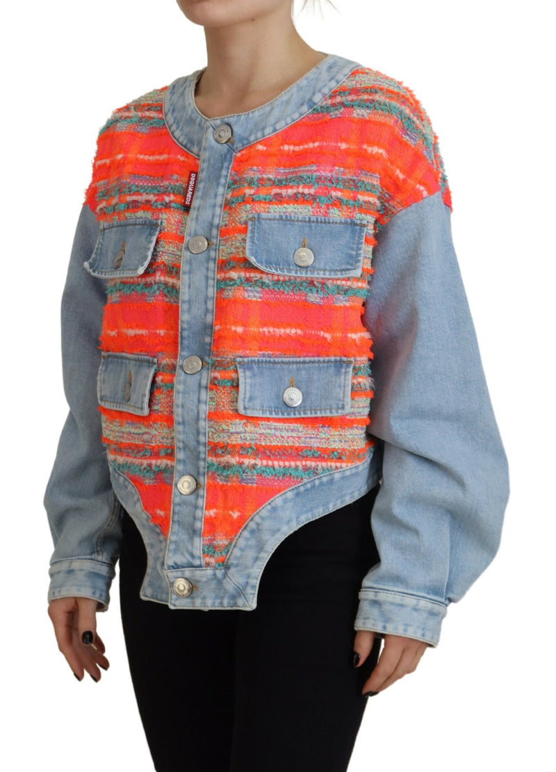 Veste en jean avant lambrissé en lambris en bleu orange