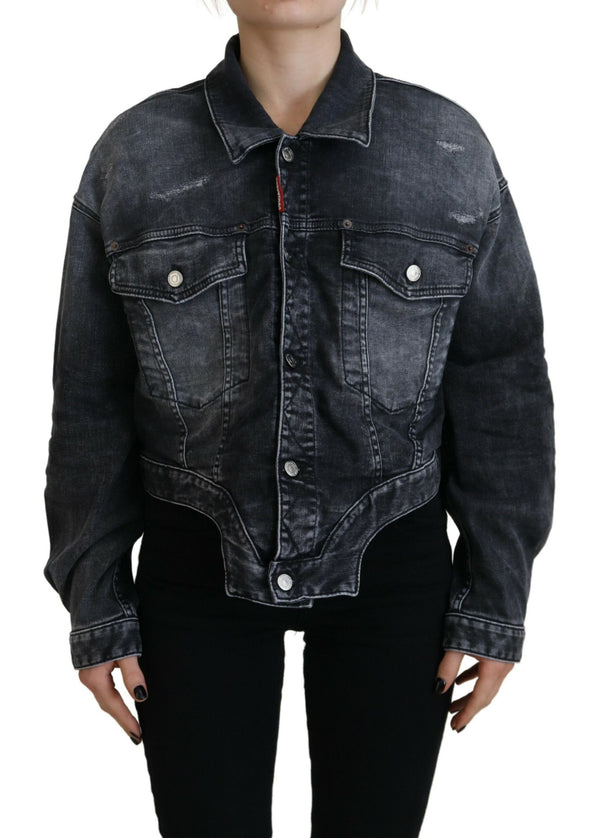 Veste en jean recadré en coton gris