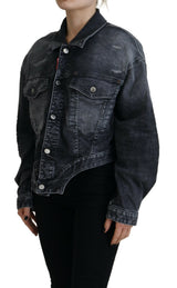 Grau gewaschene Baumwoll -Denim -Jacke mit Baumwolle