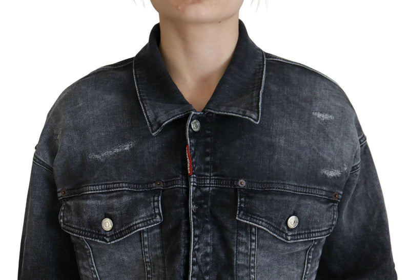 Veste en jean recadré en coton gris