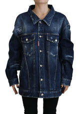 Blue Distressed Castared Denim Jacke