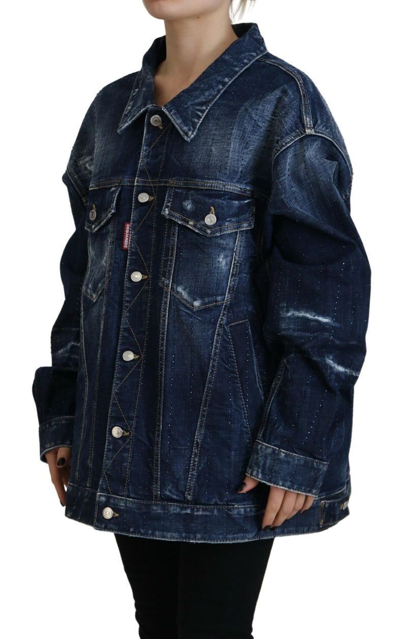 Blue Distressed Castared Denim Jacke