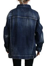 Blue Distressed Castared Denim Jacke