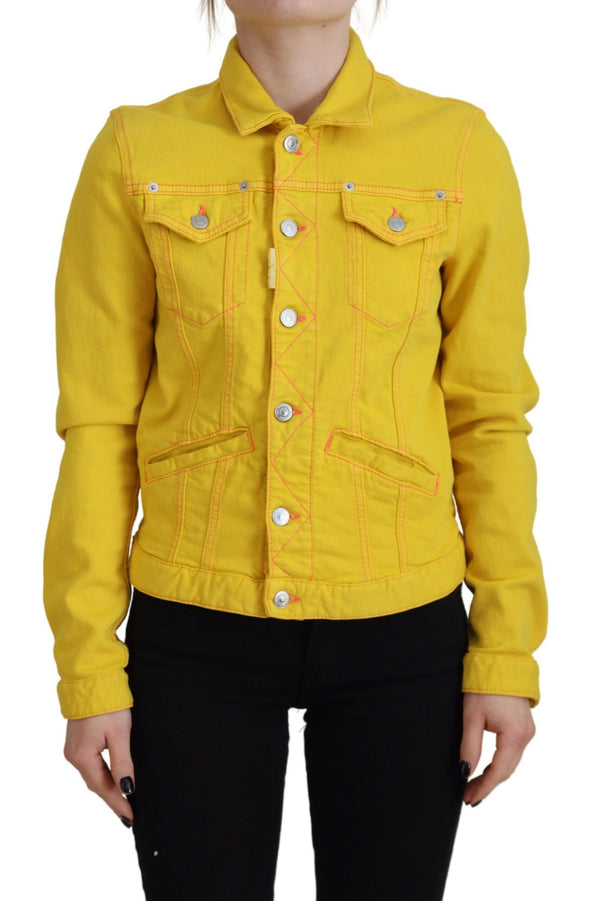 Chaqueta de mezclilla de mangas largas con cuello amarillo