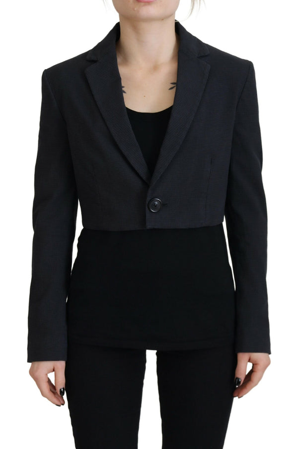 Black Cotton Cropped Button Blazer Backet