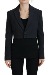 Black Cotton Cropped Button Blazer Backet