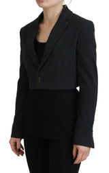 Black Cotton Cropped Button Blazer Backet