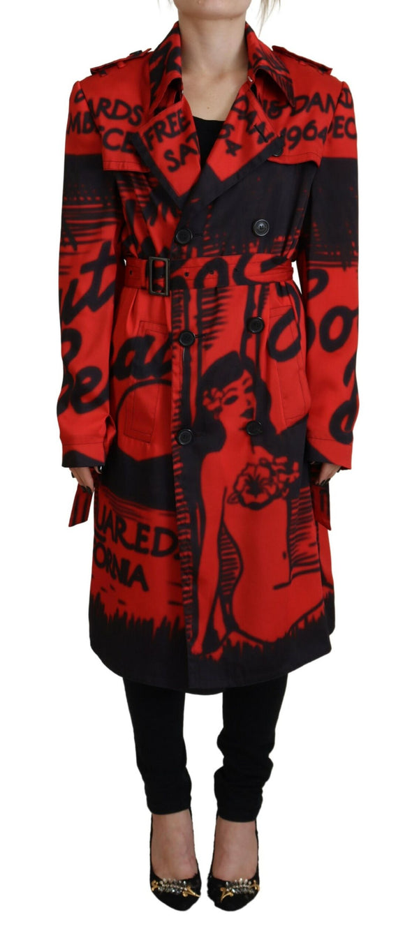 Rot -bedruckte Knopfkragen Desigual Coat Jacke