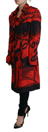 Rot -bedruckte Knopfkragen Desigual Coat Jacke